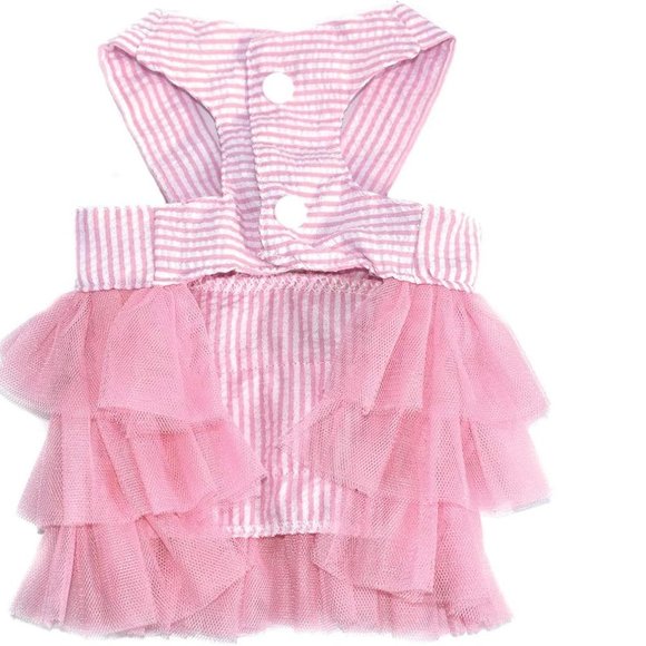 Striped Mesh Puppy Tutu Princess Dress Skirt with Bowknot (S, Pink) - Picture 2 of 3